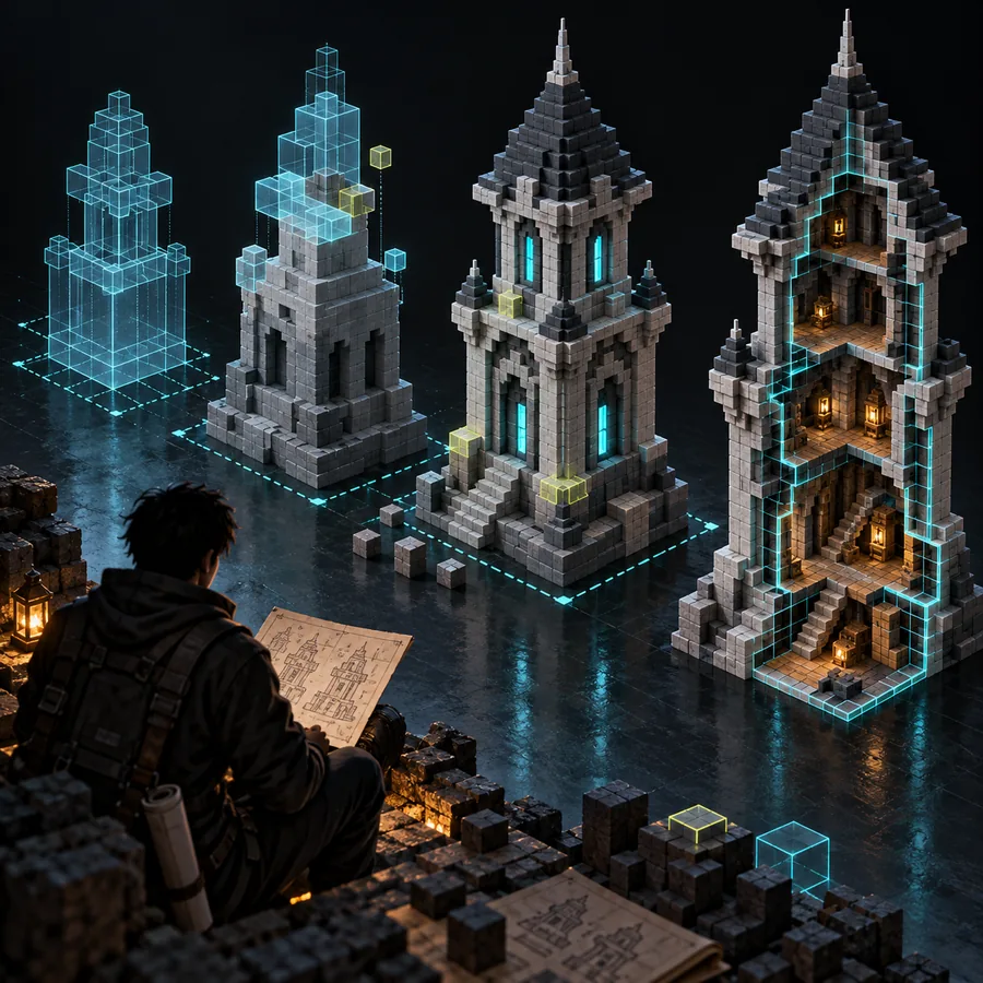 Illustration of a Minecraft-style block structure
