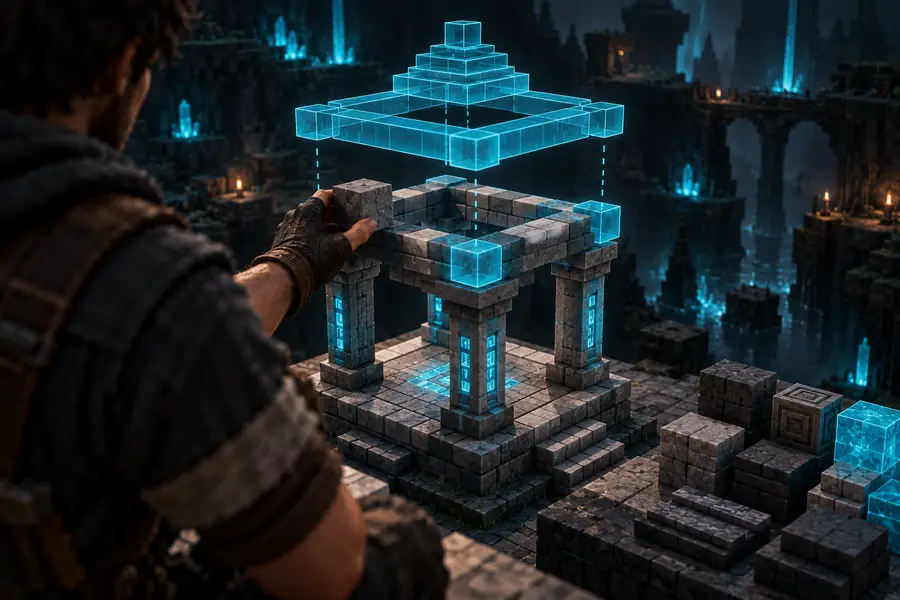 Minecraft schematic-building guide illustration